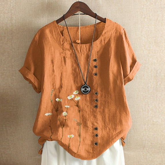 Aayomet Womens Tops Women's Studio Relaxed-Fit Lightweight Crewneck T-Shirt,Orange 3XL