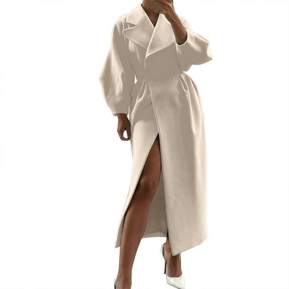 Aayomet Womens Trench Coat Peacoat Open Front Long Cardigan Lapel Collar Trench Coat with Belt,Khaki M