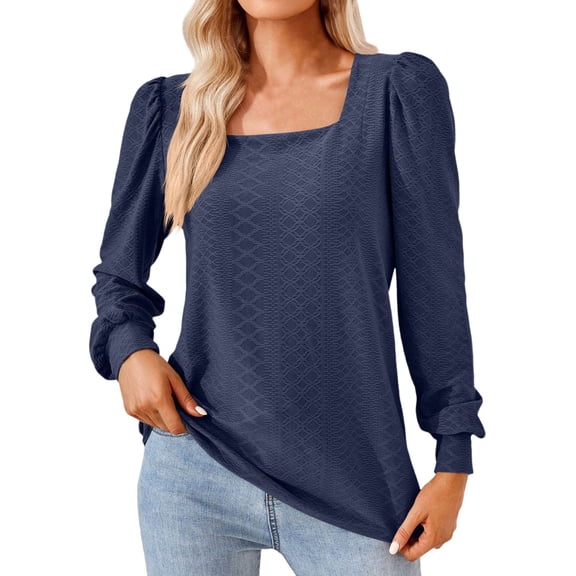 Aayomet Womens Tshirts Loose Fit Square Neck Double Lined Basic Slim Fit T Shirt,Navy S