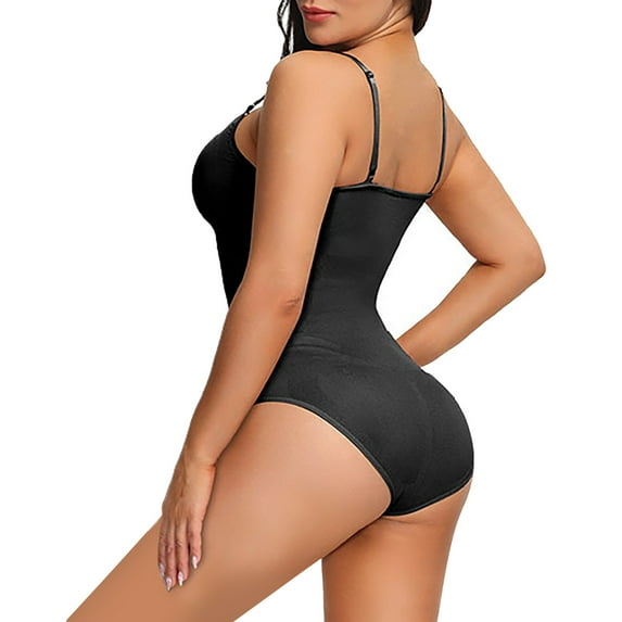 Aayomet Womens' Waist Trainer Seamless Round Neck Tummy Control Shapewear Bodysuit,Black XL