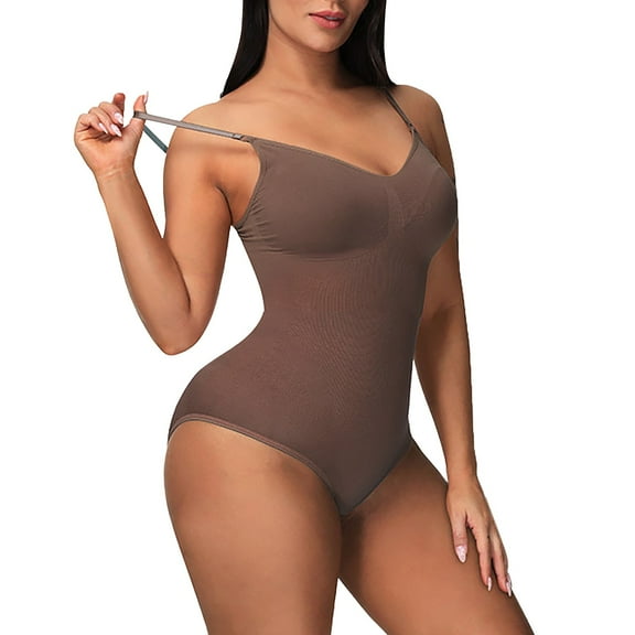 Aayomet Womens' Waist Trainer Seamless Round Neck Tummy Control Shapewear Bodysuit,Coffee XL