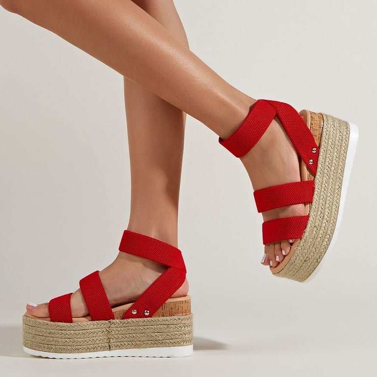 Red flatform sandals best sale