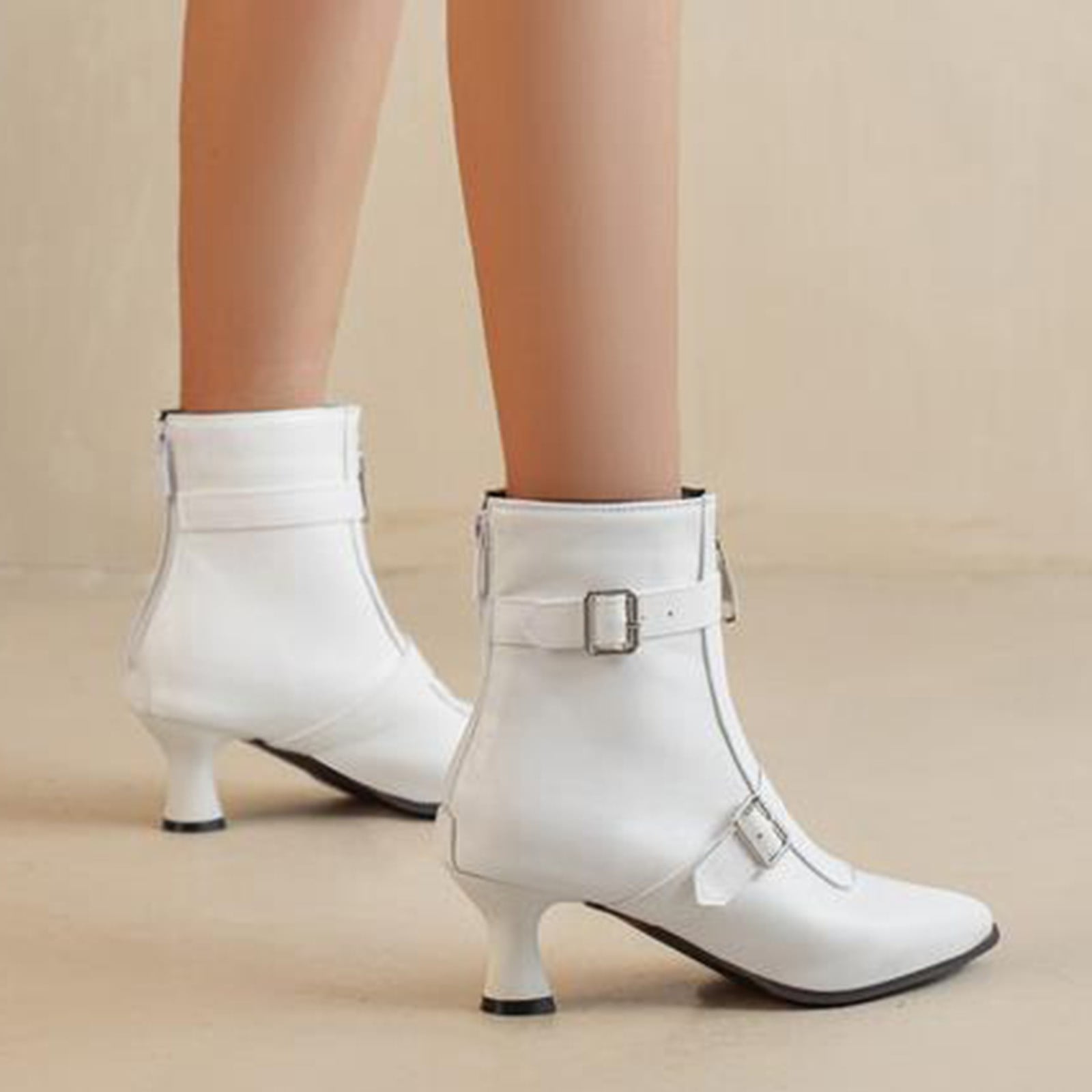 White booties shop low heel