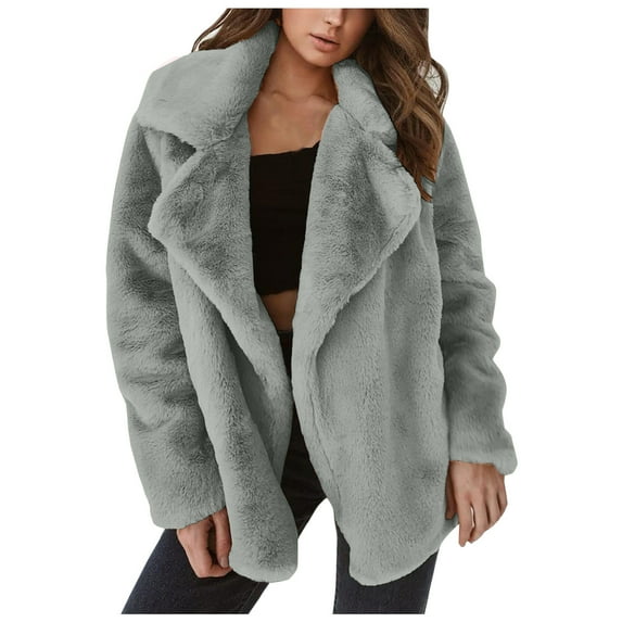 Aayomet Womens Winter Coats Cozy Coatigan for Women Casual Lapel Long Sleeve Midi Long Blazer Coat with Pockets,Gray L