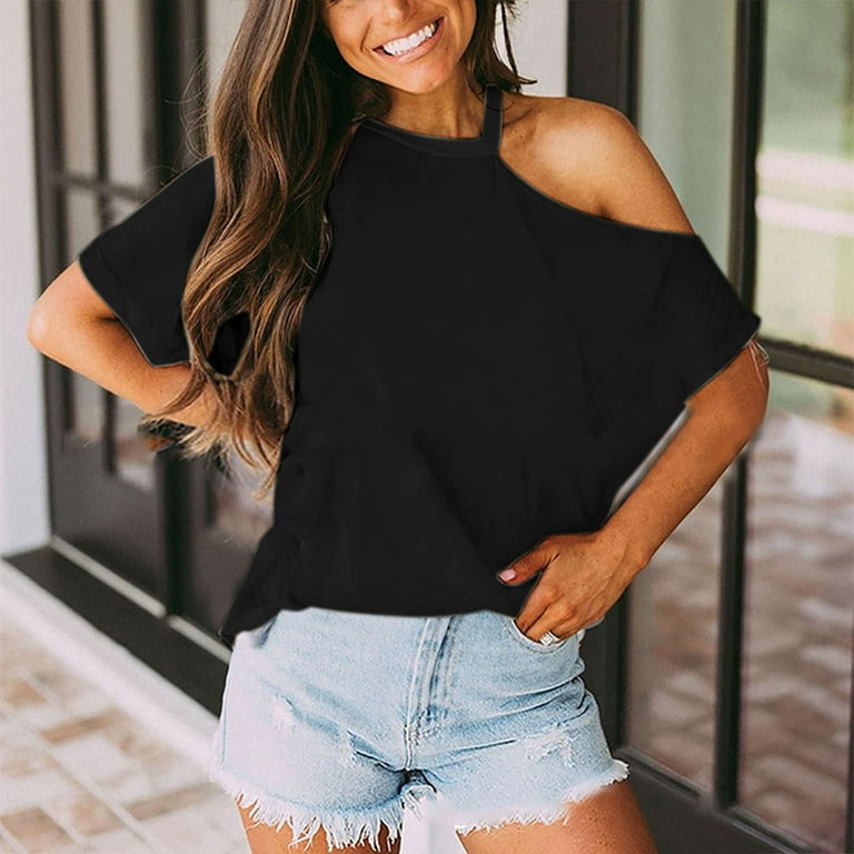 Aayomet Womens Workout Tops Ladies Off Shoulder Short Sleeve