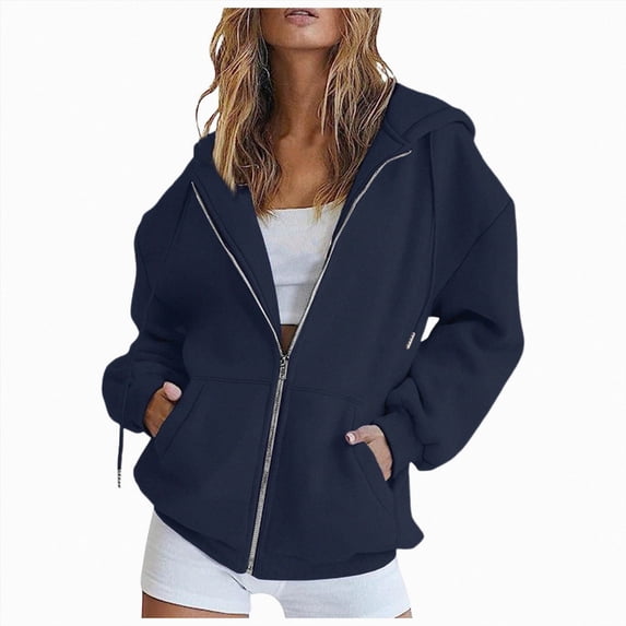 Aayomet Womens Zip Up Hoodies with Pockets Fall Winter Casual Long Sleeve Hooded Sweatshirts Y2k Track Travel Jacket