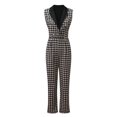 thumbnail image 1 of Aayomet Workout Jumpsuits For Women Houndstooth Button V-Neck Wear Jumpsuit Sleeveless Ladies Women Women's Jumpsuit,Khaki 3XL, 1 of 4