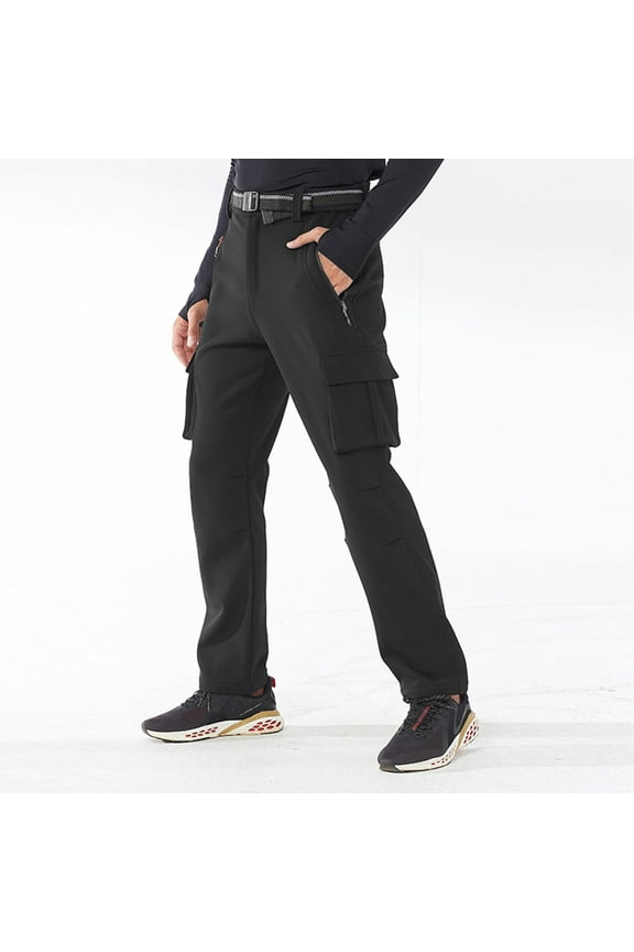 Workout Pants for Men Waist Pant Solid Full Length Pocket Zipper Fly Pants (Black, XXXL)