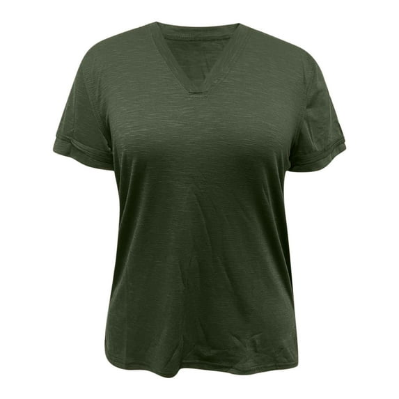 Aayomet Workout Shirts For Women Women Fashion Deep V-Neck Short Sleeve Tops Solid Casual Loose Basic T Shirt,Green XXL