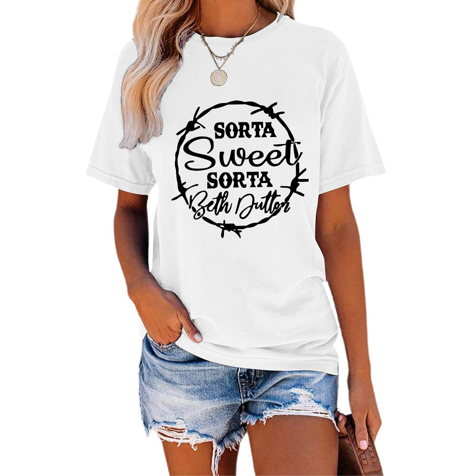 Aayomet Workout Tops For Women Women T-Shirt Round Neck Short Sleeve Top  Casual Funny Cute Teen Girl Tee,White M 