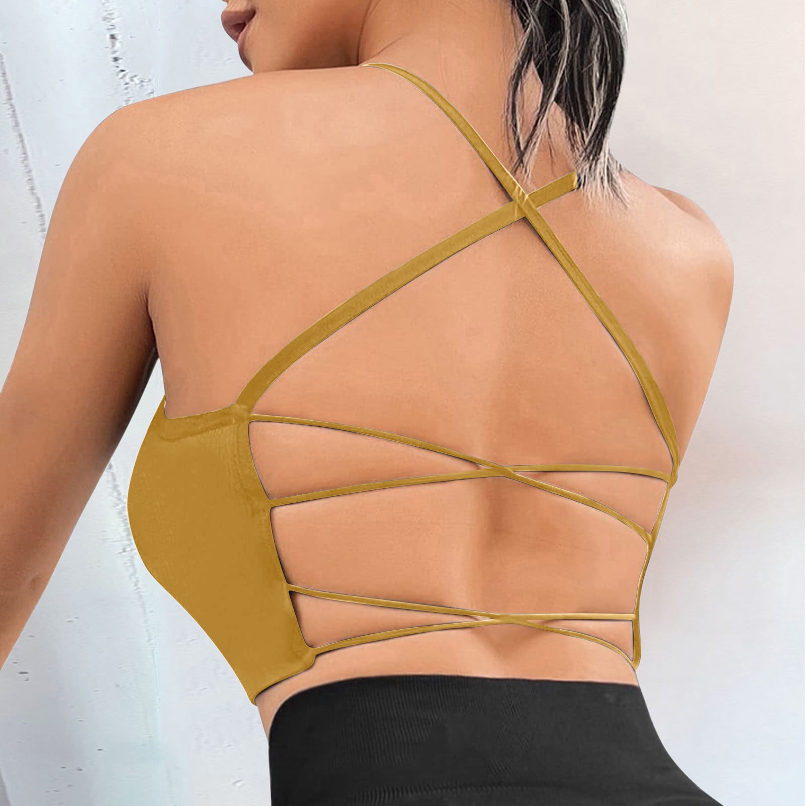 Halter Dress Supportive Sports Bra Yellow Yoga Pants Strapless Bra Pasties  Caged Neckline Double Bra Tape Womens Worko at  Women's Clothing store