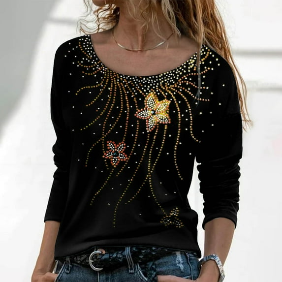 Aayomet Workout Tops Women's T-Shirt, Plus Size Long Sleeve Cotton Tee, Plus Size Scoop-Neck T-Shirt for Women,Yellow XL