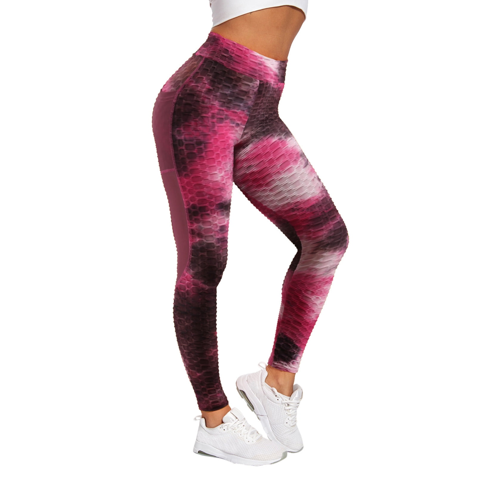 Aayomet Yoga Pants Women's Yoga Running Pants Printed Compression Leggings  Low Rise Workout Tights with Hidden Pocket,Hot Pink M