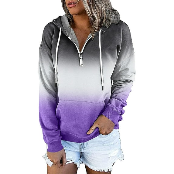 Aayomet Zip Up Hoodie Casual And With Pocket Clothes Sleeve Prints Pullover Sweatshirts Crewneck Sweatshirt Women Purple,S-XXL