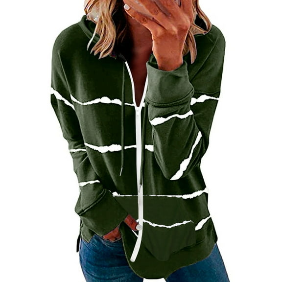 Aayomet Zip Up Hoodie Sweatshirts Long Zip Hoodie Full Womens Sleeve Coat Striped Lightweight Crewneck Sweatshirts Army Green,S-5XL