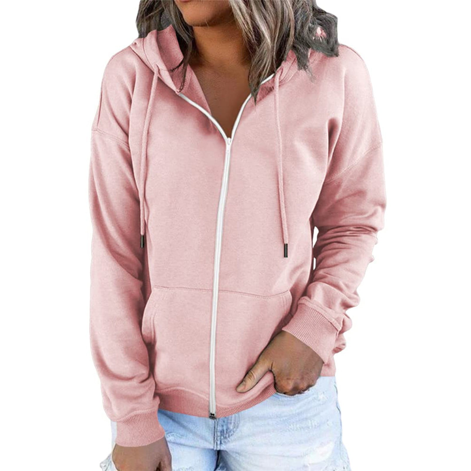 DOUBLJU Lightweight Thin Zip-Up Hoodie For Women – Plus Size Rosepink 3X – Casual Color Block Jacket - View #9