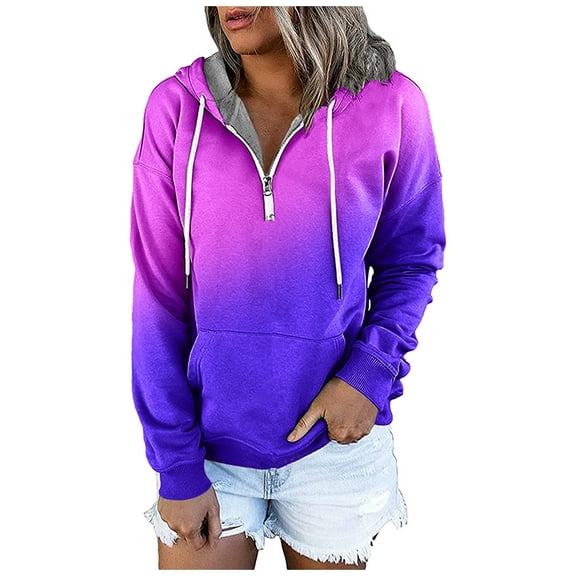 Aayomet Zip Up Hoodie Women Women’s Casual Color Block/ Solid Hoodies Long Sleeve Pullover Tops Loose Lightweight Sweatshirt with Pocket,Purple XL