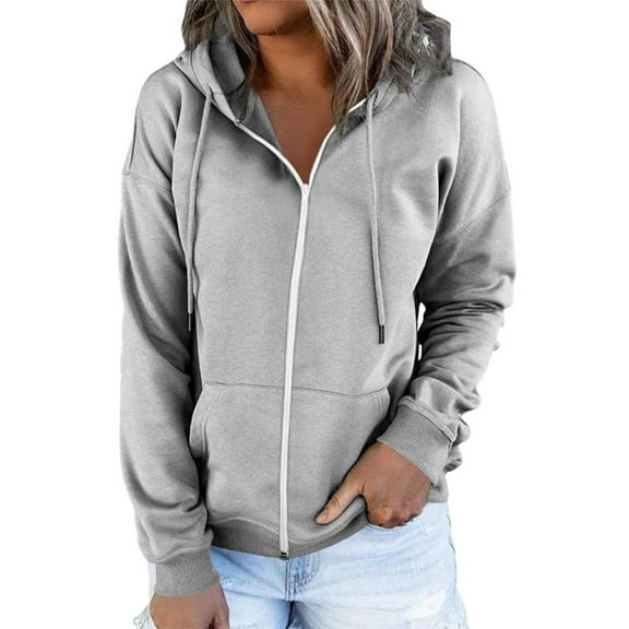Aayomet Zip Up Hoodie Women Womens Hooded Pullover Sweatshirt Lined 1/11 Zipper Hoodies Long Sleeve Cropped Tops,Gray L