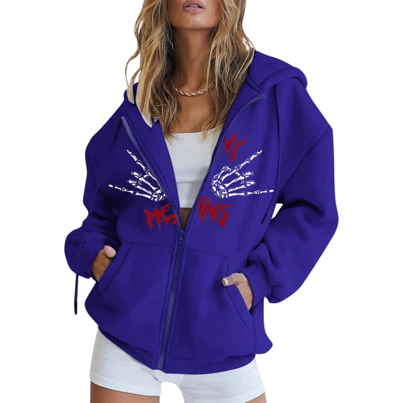 Aayomet Zip Up Sweatshirt Womens Long Sleeve Hoodie Top Gothic Zip Lace Up Sweatshirt With Pockets Womens Sweatshirts Blue,S-L