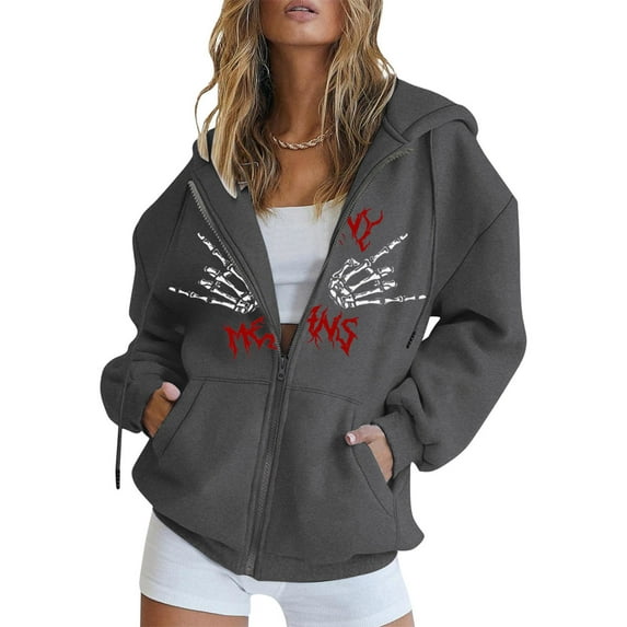 Aayomet Zip Up Sweatshirt Womens Long Sleeve Hoodie Top Gothic Zip Lace Up Sweatshirt With Pockets Womens Sweatshirts Dark Gray,S-L
