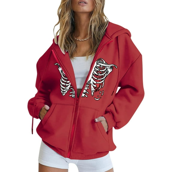 Aayomet Zip Up Sweatshirt Womens Zip Hoodie Letters Sweatshirt Jacket with Pockets Crewneck Sweatshirts Red,S-L