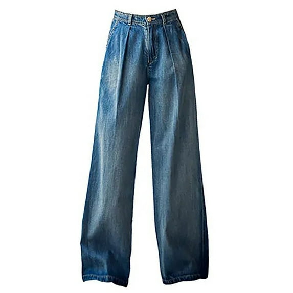Aayomet plus Size Women Ancient Waist Slim Wide Leg Pants New Contrast Loose Floor Pants Denim Pants,Blue 26