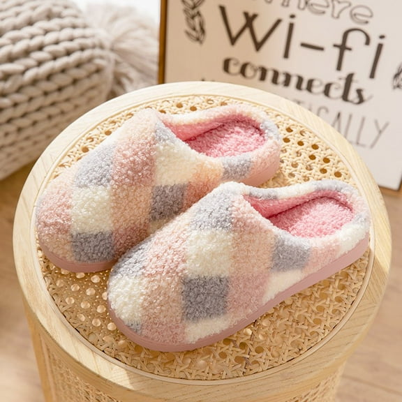 Aayomet winter slippers for women Womens Closed Back Slippers Plush Lined House Shoes Winter Memory Foam Loafer,Pink 6