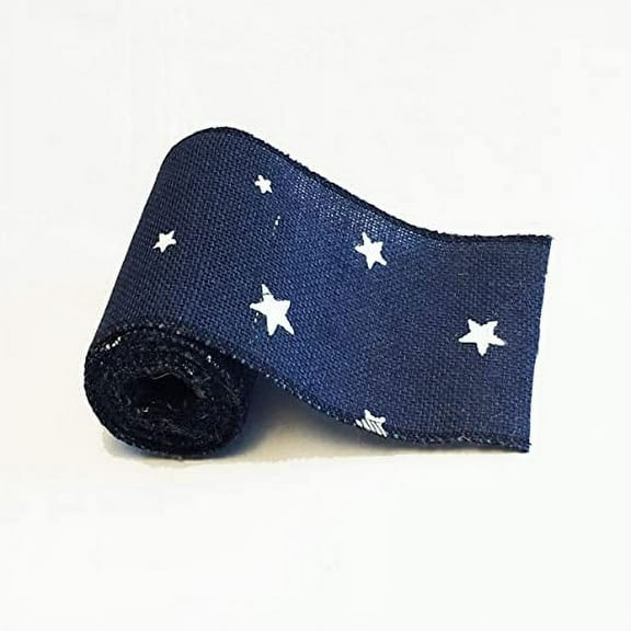 Aayu 3inch X 15ft Burlap Ribbon Star Print,Natural and Eco-Friendly Product (Navy Blue, 3 Inch)