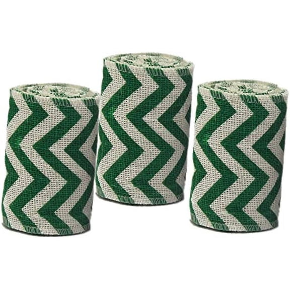 Aayu Natural Jute Green Chevron Burlap Ribbon 4inch 15ft 15yards Eco Friendly, DIY Gift Wrapping, Weddings, Tie Backs Home Decor Crafts Christmas Decoration (3 Packs)