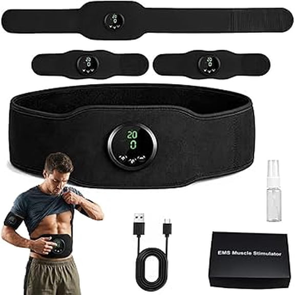 Ab Belt, Muscle Stimulator for Abs Arms Legs, Rechargeable Core Toner with 12 Modes 19 Levels, Full Body Fitness Trainer for Home Gym Workout