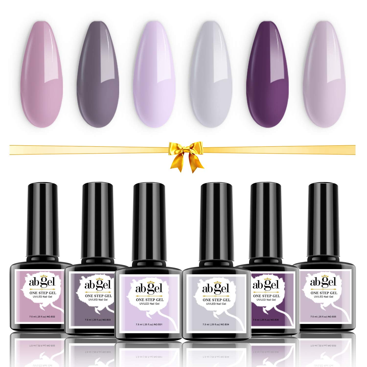Ab Gel 6 Pcs Gel Nail Polish Kit,Classic Purple Elegant Collection One