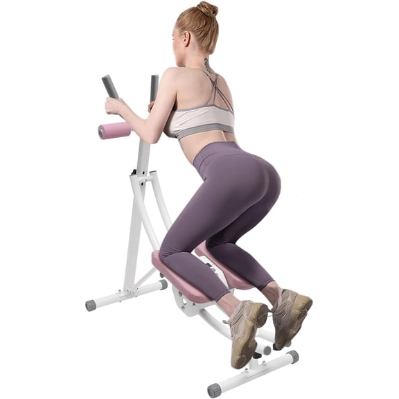 Ab Machine, AB Workout Equipment for Abdominal Exercise and Strength Training, Adjustable 3-Gear Ab Machine Full Body Workout for Home Gym, Foldable Abs Fitness Trainers with LED Display, Pink