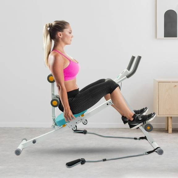 Ab Machine, Abs Abdominal Exercise Machine 2 in 1 Full Body Workout Exercise Foldable ABS Training Weight Bench Stool with LCD Monitor, Height Adjustable Ab Trainer Waist Cruncher Leg