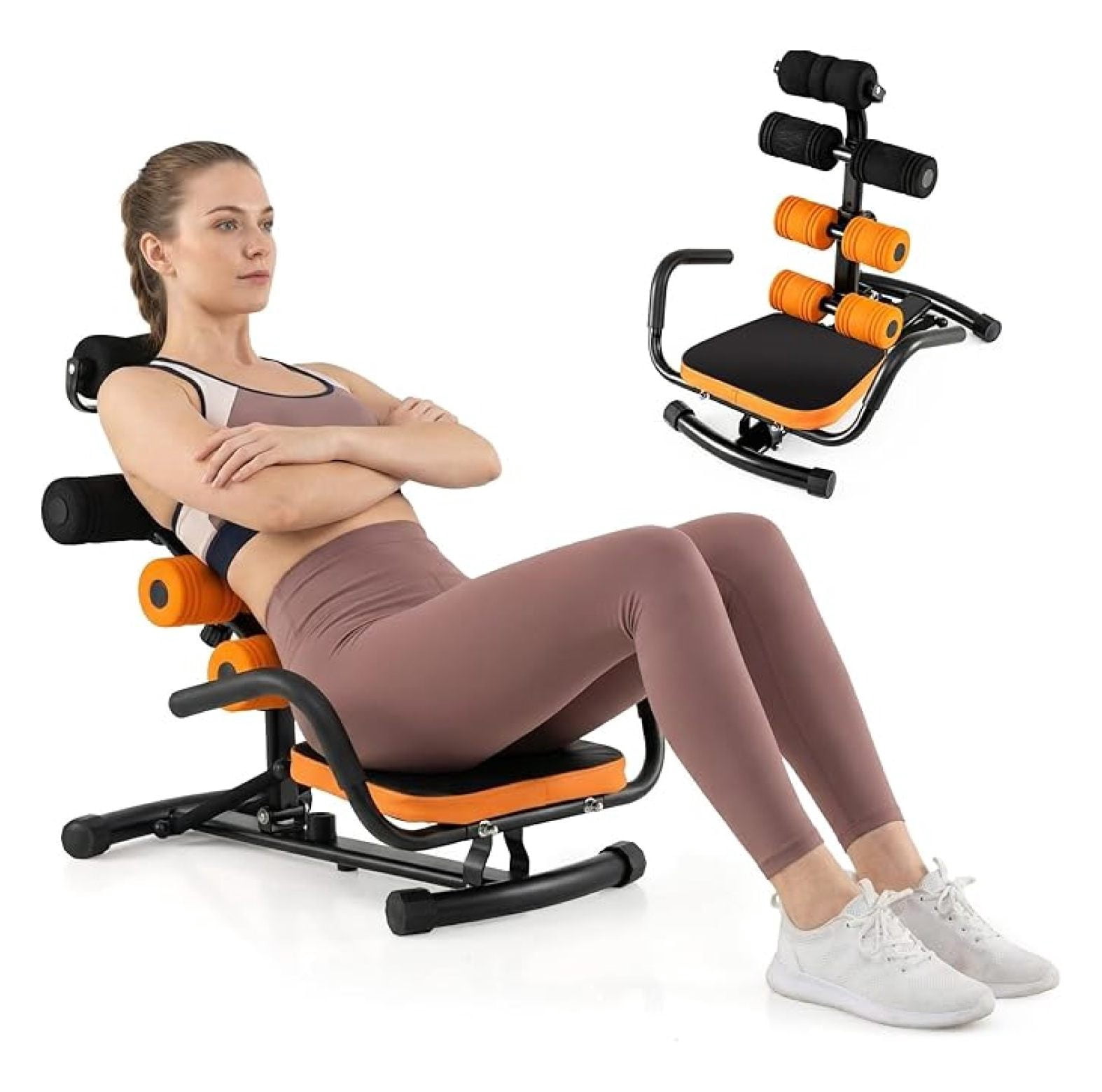 Ab Machine, Adjustable Sit Up Exercise Equipment with Foam & Handle, Multifunctional Workout Ab Trainer for Home Gym, Muscle Exercise Press for Men Women