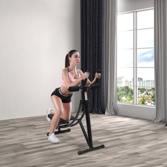 Ab Machine, Foldable Ab Exercise Equipment with LED Timer, 40 Degrees Arc Dual Track, Ab Roller for Home Gym, Black