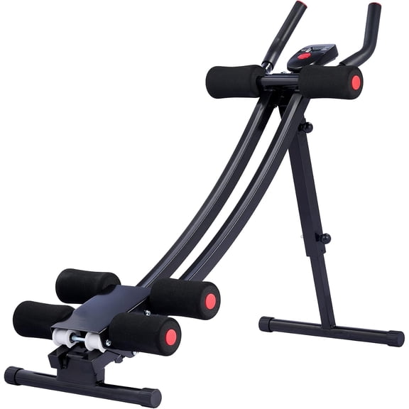 Ab Machine for Home Gym, Core Strength Training Equipment for Home Fitness, Ab Crunch Coaster with 4 Intensities and Digital Display, Foldable Core Trainer for Abdominal