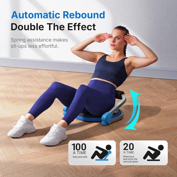 Ab Machine, Sit Up Exercise Equipment with 3 Adjustable Resistance Levels, Automatic Rebound Ab Crunch Machine for Core Workout