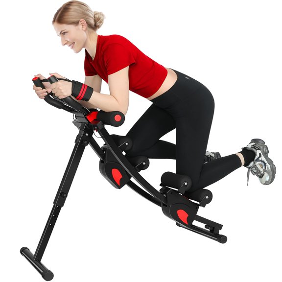 Ab Machine for Home Gym Adjustable Foldable Core Workout Equipment Dual Track Steel Frame with LCD Display