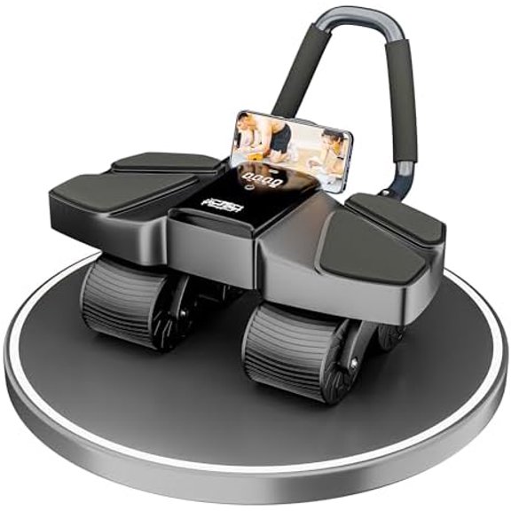 Ab Roller Home Gym Equipment – 4 Wheels Ab Wheel Muscle Roller with LCD Screen Ideal Exercise Equipment for Home – Comfortable Elbow Support with Non-Slip Handles – Time and Calorie Count