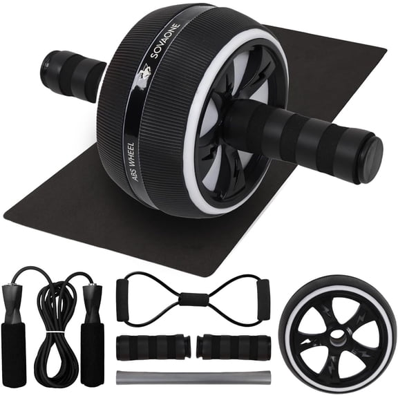 Ab Roller Wheel  4-in-1 Ab Roller Kit with Knee Mat, Jump Rope & Resistance Band  Core & Abs Workout Equipment for Home Gym  Abdominal Exercise Wheel for Men & Women