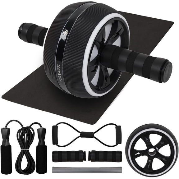 Ab Roller Wheel - 4-in-1 Ab Roller Kit with Mat, Jump Rope & Resistance Band - Core & Abs Workout Equipment for Gym - Exercise Wheel for Men & Women