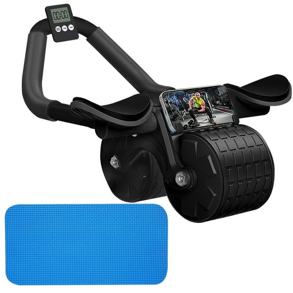 Ab Roller Wheel, Automatic Rebound Abdominal Wheel, with Timer and Knee Mat, Ab Abdominal Exercise Roller with Elbow Support, Abs Workout Equipment Ab Exercise Roller for Women Men (Black)