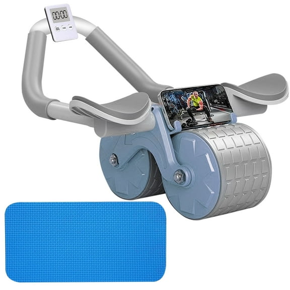 Ab Roller Wheel, Automatic Rebound Abdominal Wheel, with Timer and Knee Mat, Ab Abdominal Exercise Roller with Elbow Support, Abs Workout Equipment Ab Exercise Roller for Women Men (Blue)