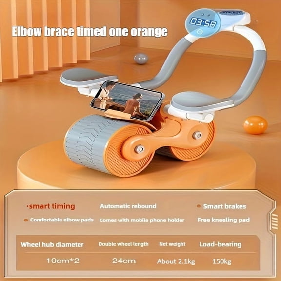 Ab Roller Wheel with Elbow Support and Timer, 2-Wheel Ab Trainer Gray for Home Workouts
