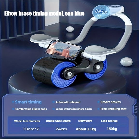 Ab Roller Wheel with Elbow Support and Timer, 2-Wheel Ab Trainer Gray for Home Workouts