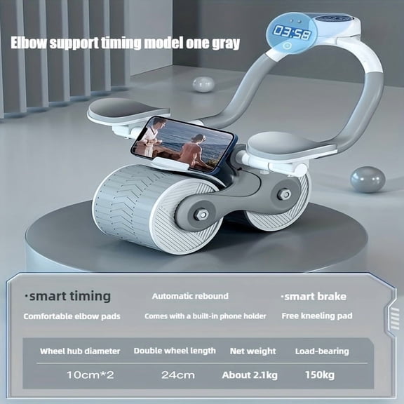 Ab Roller Wheel with Elbow Support and Timer, 2-Wheel Ab Trainer Gray for Home Workouts