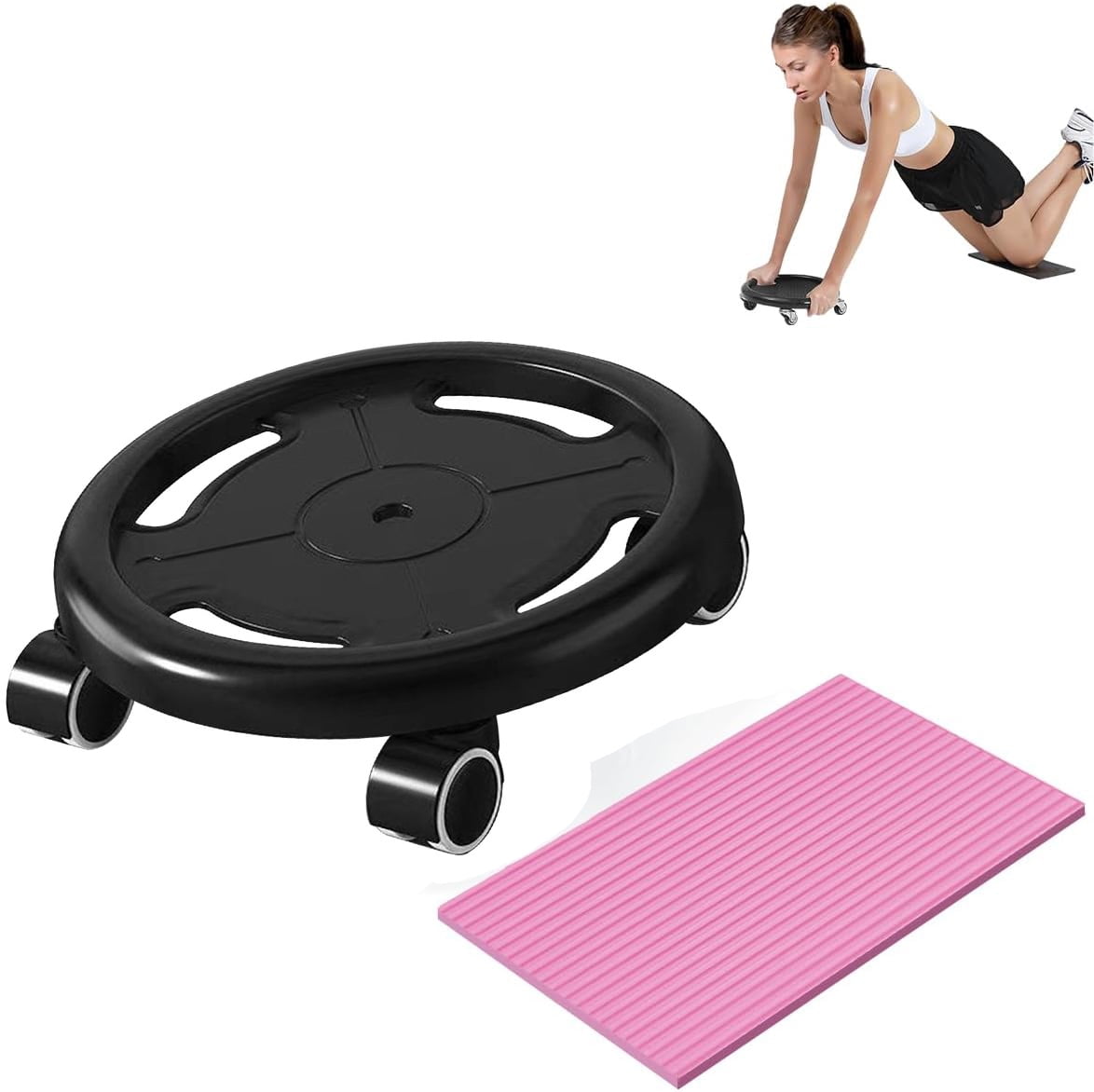 Roue Abdominale Multifonction Pour Femme - 360°, Tapis Inclus, Silencieuse, Renforce Abdos/dos/cuisses, Poids Max 150 Kg, Facile à Ranger