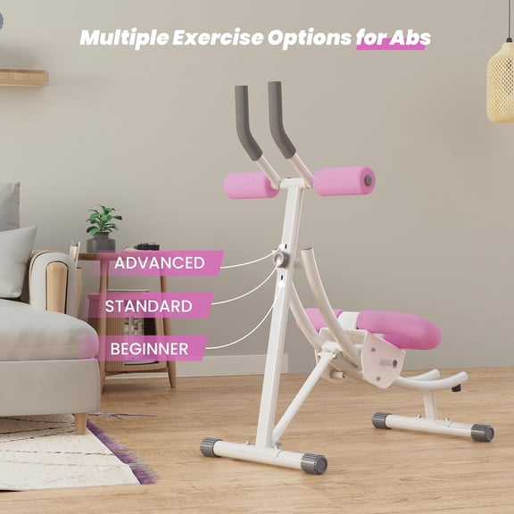 Ab Workout Equipment, Ab Machine with Height Adjustable and Stability, Ab Workout Equipment Home Gym for Stomach at Office with LCD Display-Christmas Gift Choice, Pink