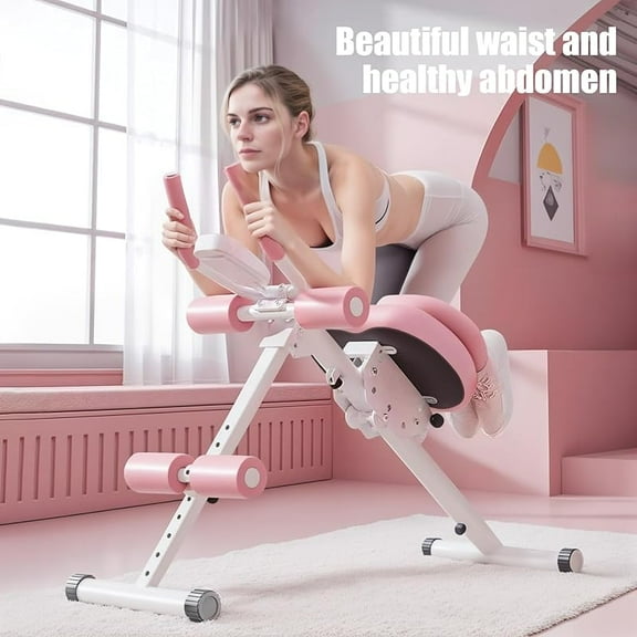 Ab Workout Equipment, Ab Machine for Stomach Workout, Adjustable Ab Trainer Machine with LCD Data Display Screen Full Body Workout, Home Gym Exercise Equipment Pink