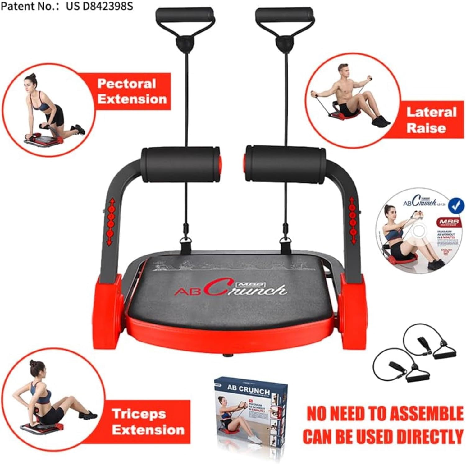 Ab Workout Equipment Sit Up Machine with Resistance Bands for Home Gym Core Trainer